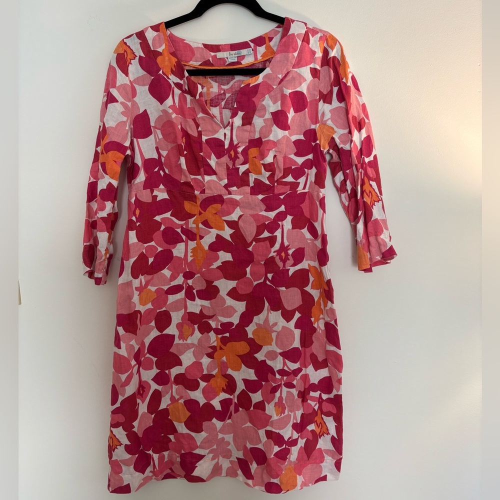 Biden Floral Pink and Orange Women's Dress 100% linen